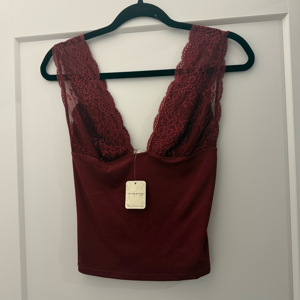 NWT! Intimately by Free People Deep V-Neck Lace Top